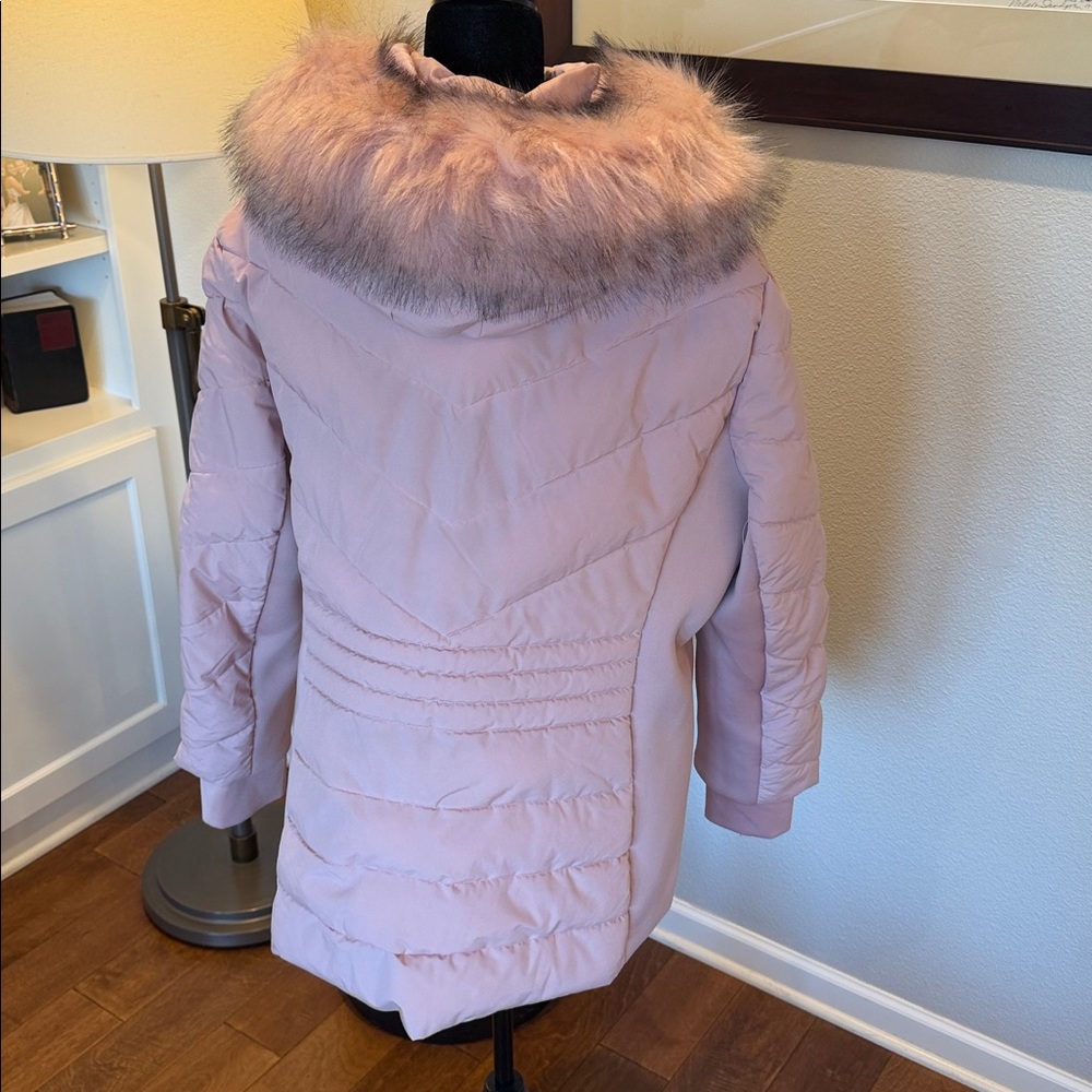 MICHAEL KORS Plus Faux-fur-trim Hooded Puffer Coat jacket Rosewater pink XXL EUC - Picture 3 of 4